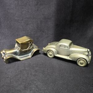 Vintage Diecast Brass Banthrico & Silver Tone La Salle Antique Car Coin Banks
